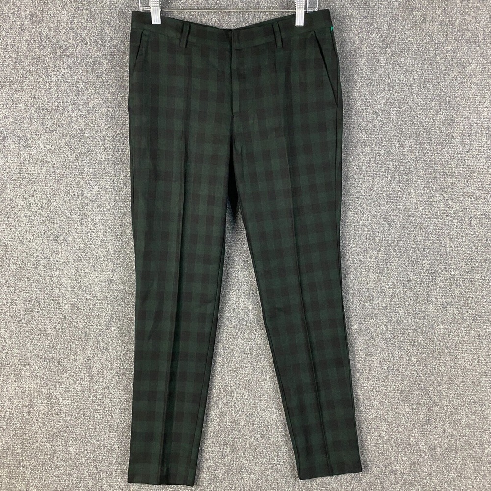 21 Men Dress Pants Size 30 Checkers‎ Green Polyester Blend Inseam 29"